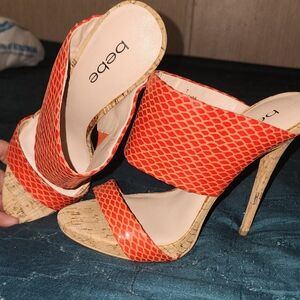 Bebe Vibrant Red Snakeskin Heels